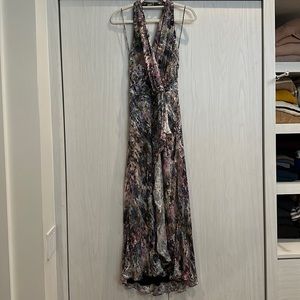 Haute Hippie 100% Silk Hi-lo Halter Maxi dress.